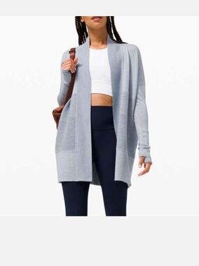Lululemon Sit In Lotus Wrap Lt Blue Heathered Chambray Merino Wool Sweater
